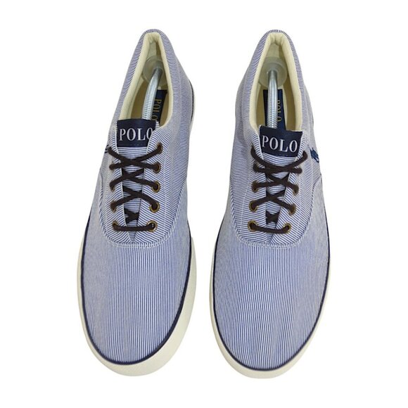 Polo Ralph Lauren Forestmont II Pinstripe Canvas Sneakers Blue White Men’s 12D - Picture 2 of 8